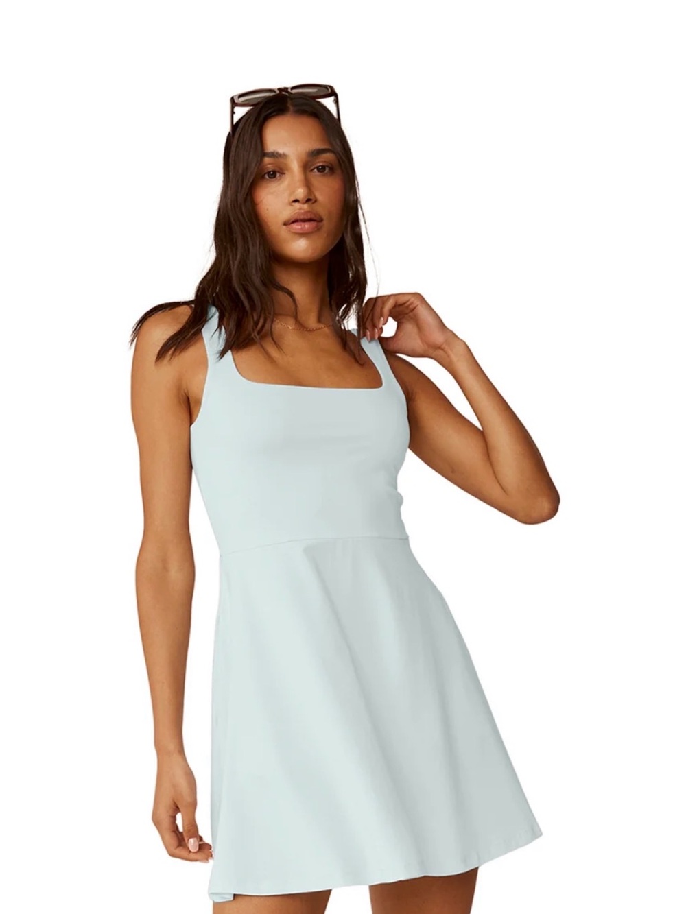 Beyond Yoga Pale Blue Square-Neck Mini Dress